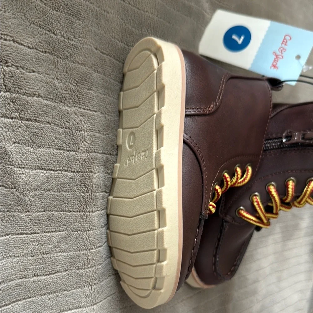Brown Kids Shoes with Yellow Laces - Picture 3 of 5
